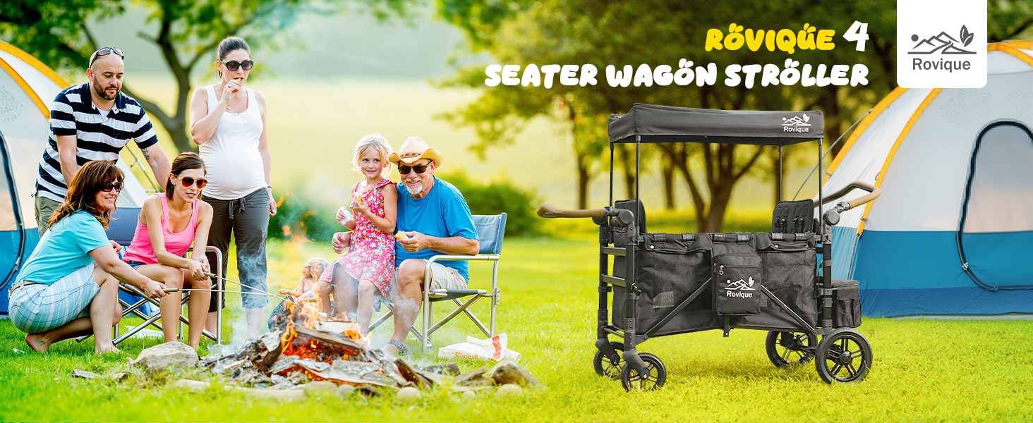 4 Seater Wagon Stroller,Foldable All-Terrain Quad Wagon Stroller with Canopy,Detachable Tray,Adjustable Handle,High Seat & Large Storage,Black 4 Seater Wagon Stroller,Foldable All-Terrain Quad Wagon Stroller with Canopy,Detachable Tray,Adjustable Handle,High Seat & Large Storage,Black