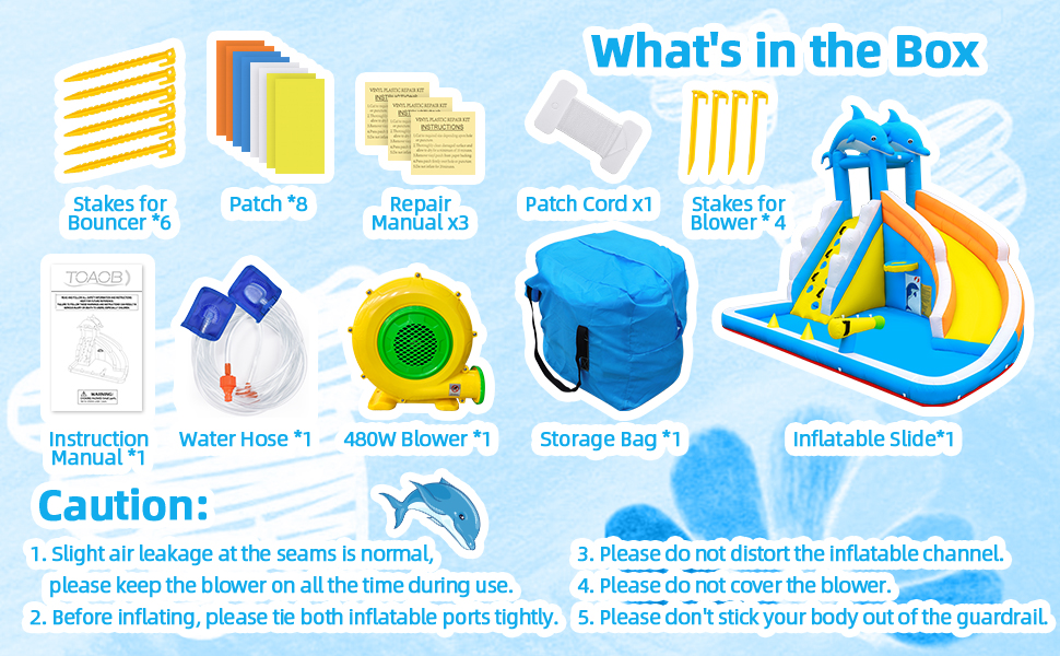 Water Slide,5 in 1 Dolphin Inflatable Bounce House for Kids- Climbing Wall Splash Pool Water Cannon Basketball Rim - 480W Blower - for Indoor Outdoor Backyard Birthday Party