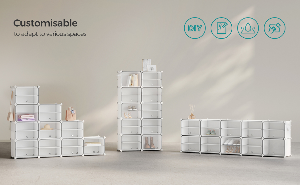 SONGMICS Shoe Rack with 10 Compartments,Shoe Cabinet,30 x 40 x 30 cm per Compartment,Narrow,with Doors,Steel Frame,Plastic,for Hallway,Bedroom,Entryway,White LPC035W01