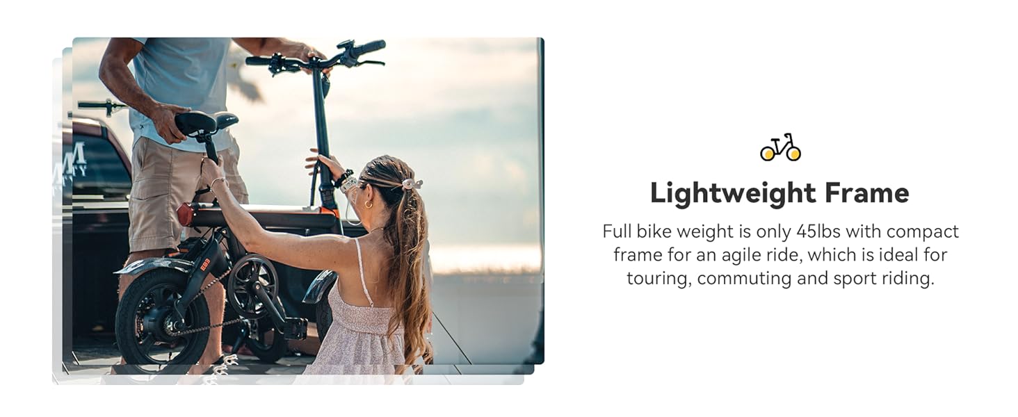 Jasion EB3 Electric Bike Adults 21mph,500W Peak Motor,270Wh Battery,Rear Suspension,3 Levels Assist,14