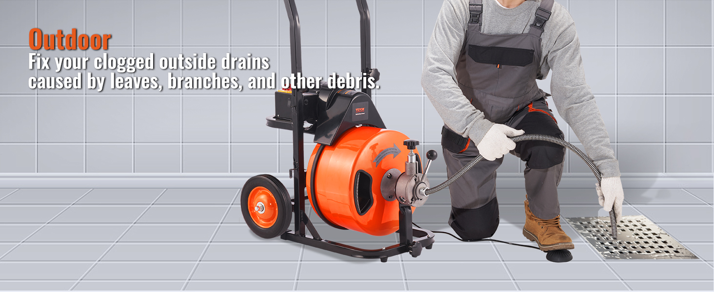 Drain Cleaner Machine 100FT x 1/2Inch,Auto Feed Sewer Snake Auger with 4 Cutter & Air-activated Foot Switch for 1