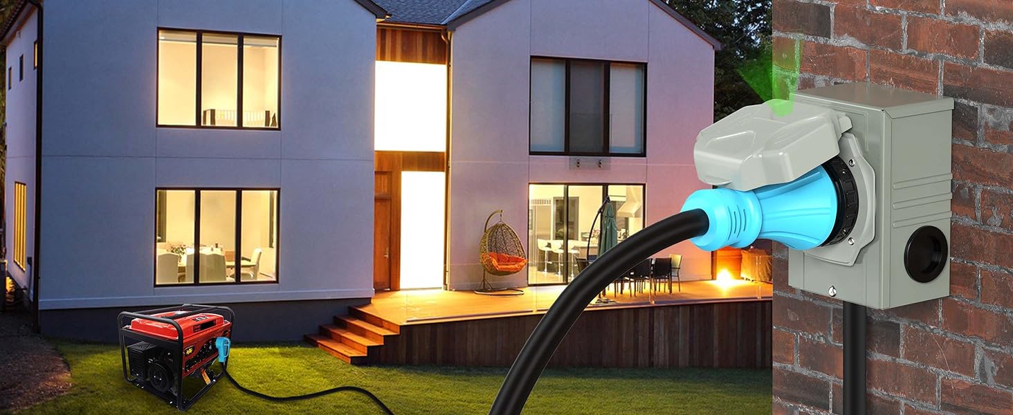 50 Amp 10 Feet Generator Cord and Power Inlet Box Combo Kit NEMA 14-50P Male to SS2-50R STW 6/3+8/1 AWG 125/250V Twist Locking with Inlet Box for Generator to House