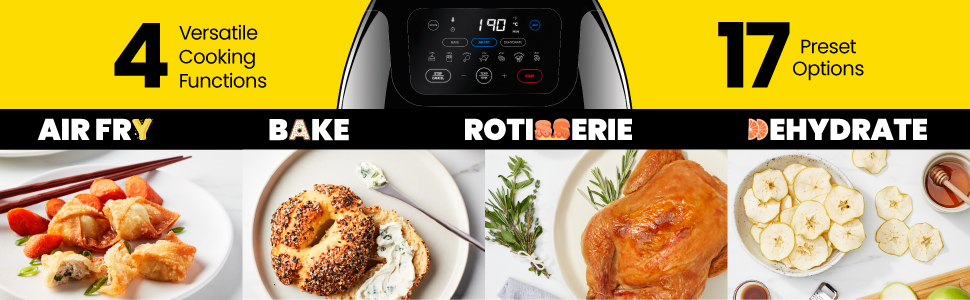 CHEFMAN Multifunctional Digital Air Fryer+ Rotisserie,Dehydrator,Convection Oven,17 Presets Fry,Roast,Dehydrate,Bake,XL 10L Family Size,1800W,Auto Shutoff,Large Easy-View Window,Black