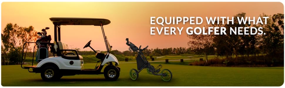 3Wheel Golf Push Cart - Golf Trolley Foldable Collapsible Lightweight Pushcart with Foot Brake - Easy to Open & Close