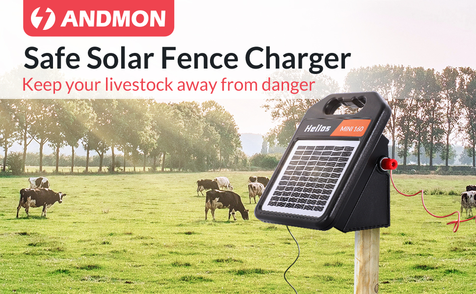 Andmon 10 Miles Solar Electric Fence Charger with Day or Night Mode