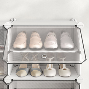 SONGMICS Shoe Rack with 10 Compartments,Shoe Cabinet,30 x 40 x 30 cm per Compartment,Narrow,with Doors,Steel Frame,Plastic,for Hallway,Bedroom,Entryway,White LPC035W01