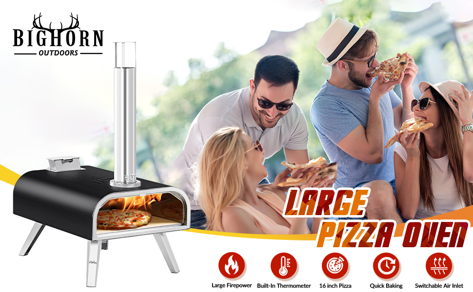 BIG HORN OUTDOORS 16 Inch Wood Pellet Burning Pizza Oven