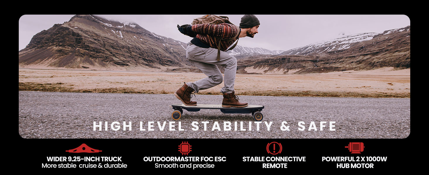 Caribou Electric Skateboard with Remote,26 Miles Range,32 Mph Top Speed,2 x 1000W Hub-Motor,Electric Longboard for Adults & Teens Beginners,6 Months Warranty