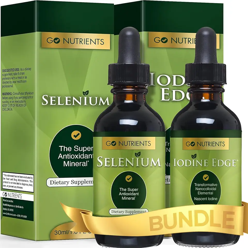 Go Nutrients Selenium 200 mcg Supplement | Go Nutrients Nascent Iodine Supplement | High Potency Liquid Drops - Non-GMO, Gluten-Free - Kansas Nuitrition