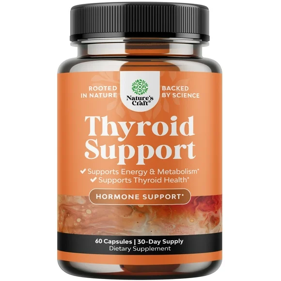 Nature's Craft Herbal Thyroid Support Complex- Energizing Natural Thyroid and Adrenal Health Supplement with Iodine, B12, Selenium, Ashwagandha & More - 60 Capsules - Kansas Nuitrition