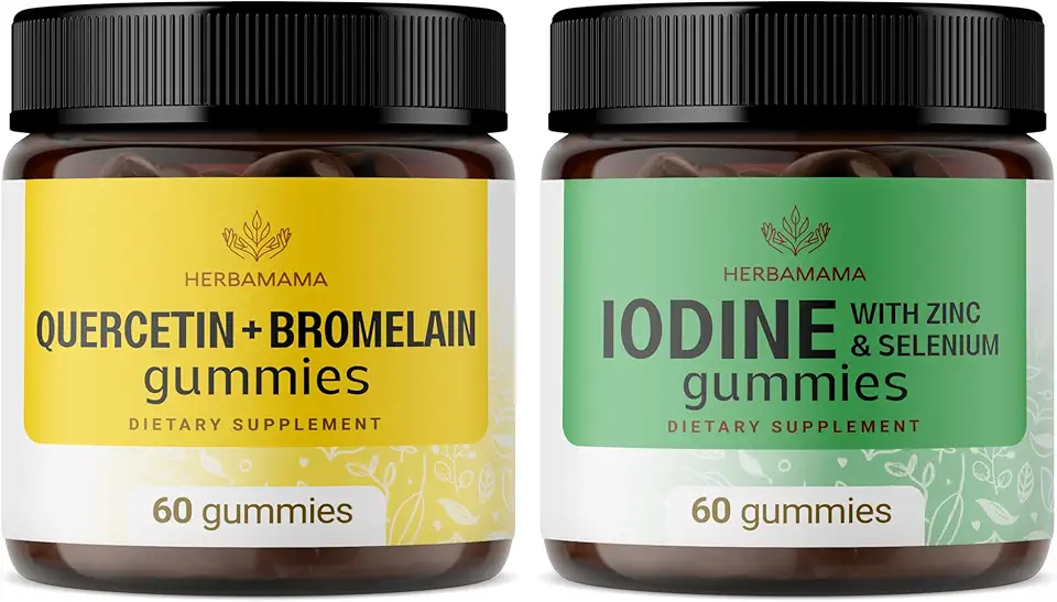 HERBAMAMA Quercetin and Iodine Gummies Kit - Bundle of 800 mg Quercetin with Bromelain and Iodine, Zink & Selenium Gummies - Vegan, Non-GMO, Gelatin-Free - 2 Pack - Kansas Nuitrition